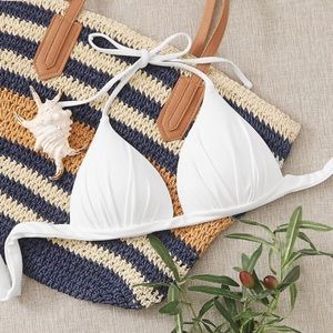 NEVER WORN - white Halter Triangle Bikini Top